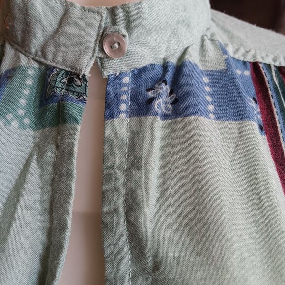 Medium Vintage Boho Belted Top Loubella Extendabes Tunic Blouse Mint Green 1970s - Picture 6 of 11